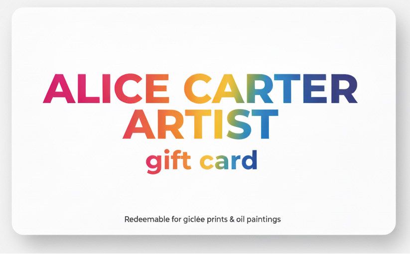 No No just a simple card with colourful writing in a graphic font which says Alice Carter Artist gift card