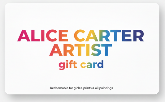 No No just a simple card with colourful writing in a graphic font which says Alice Carter Artist gift card
